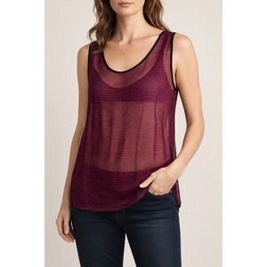Sheer Mesh Tank Top Womens Red Black Geometric Dot Sleeveless Y2K Sheer L14